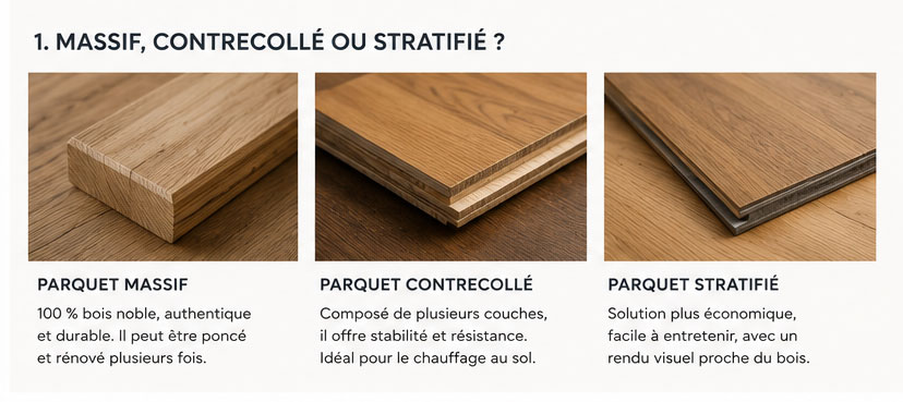 Parquet massif, contrecollé ou stratifié : quelles différences ?​